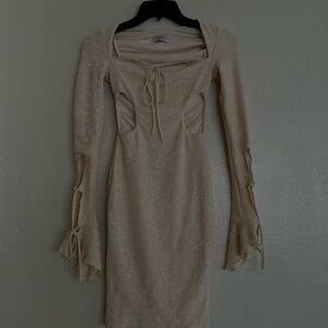 Oh Polly Cream Long Sleeve Dress with Tie Details no tag but new